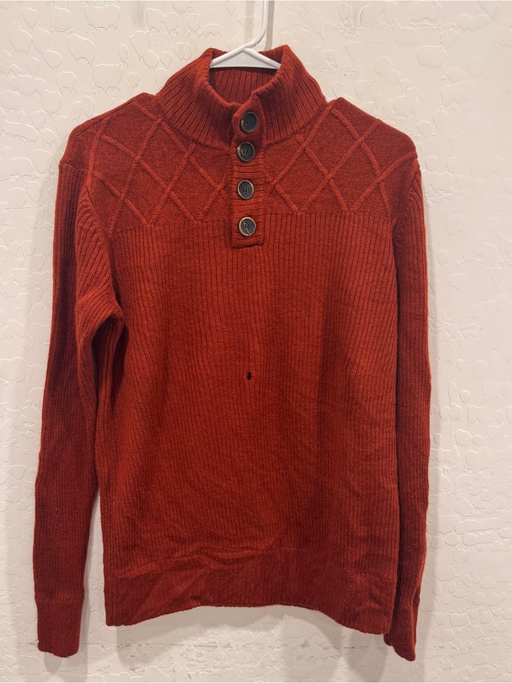 ibex Rust Button-Neck Merino Wool Knit Sweater Mens Medium
